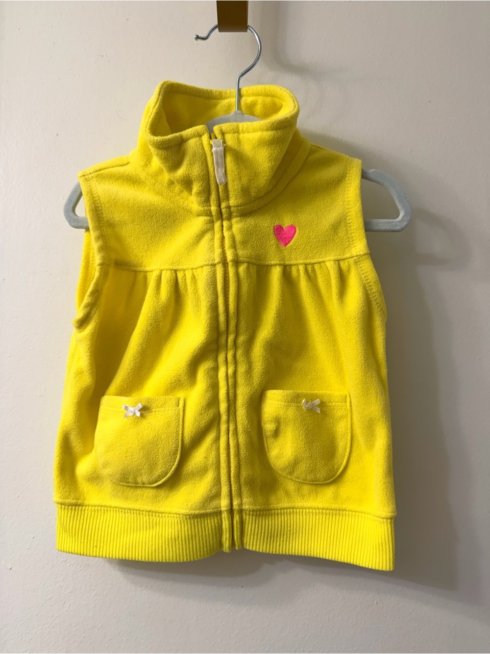 Carter's Yellow Fleece Vest with Pink Heart Accent